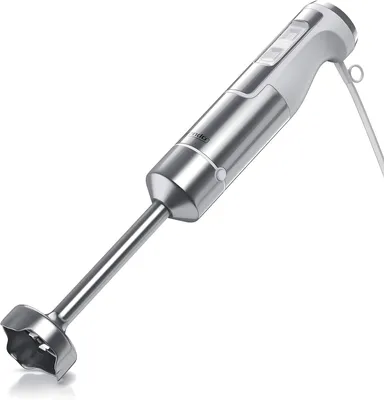 Produktbild von Stabmixer 1000W Edelstahl mit 4-Klingen-Messer, stufenloser Geschwindigkeitsregelung, Turbotaste, Messbecher & abnehmbarem Mixfuß