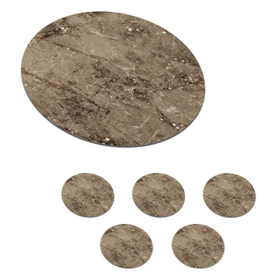 Obrázok produktu pre MuchoWow® Okrúhly sklenený podšálok, sada 6 ks Mramor - vzory - hnedý 10x10x0.3cm Podložky pod poháre - podložky pod nápoje - ochrana stolovej dosky -