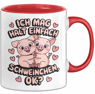 Produktbild von Schweinebauer Schweine Tier Tasse Geschenk Lustige Geschenkidee Spruch Ich Mag Halt Einfach Schweinchen Ok (Rot)