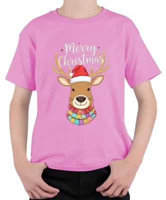 Produktbild von Merry Christmas Weihnachten Rentier Nikolausmütze niedlich bunt Kinder T-Shirt, Pink, 104