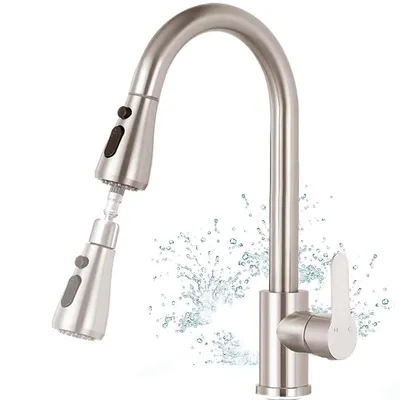Produktbild von Hochdruck-Küchenarmatur mit ausziehbarer Dusche, versenkbarer Wasserhahn, Spüle und Waschbecken, Anti-Wasser-Küchenarmatur, Dusche 3 Modi