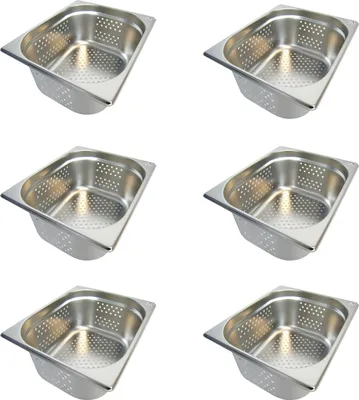 Produktbild von AcMax 6 Stück GN 1/2 Gastronormbehälter GN-Behälter Edelstahl 9,5 Liter Tiefe 150mm GELOCHT