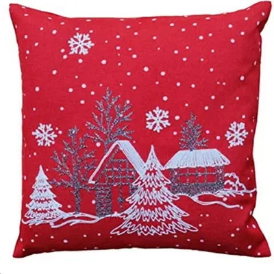 Produktbild von Kissenhülle 40 x 40 cm Stickerei Winterdorf Weihnachten Winter Dekokissen Sofakissen 40 x 40 cm Kissenhülle - rot