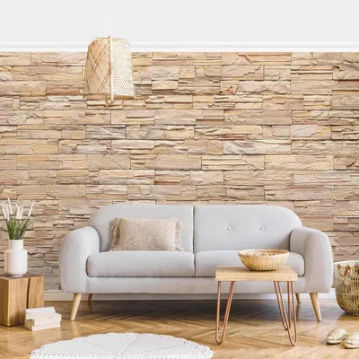 Produktbild von Fototapete Muster - Vliestapete - Bildtapete UV-beständig Bruchstein braun 3D-Effekt Landhaus Wandtapete geruchsfrei