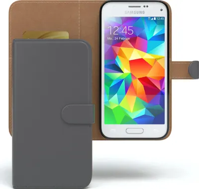 Zdjęcie produktu dla EAZY CASE Etui biznesowe na Samsung Galaxy S5 Mini składane, wysokiej jakości etui na telefon komórkowy ze skóry syntetycznej z miejscem na kartę