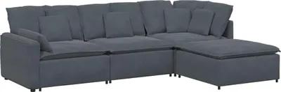 Zdjęcie produktu dla Sofa modułowa z podnóżkiem i poduszkami aksamitna ciemnoszara