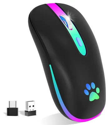 Zdjęcie produktu dla Bezprzewodowa mysz z podświetleniem LED (7 kolorów), rozdzielczość 1600 dpi, mysz Bluetooth z możliwością ładowania