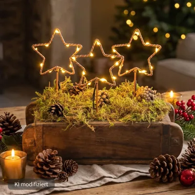 Produktbild von Storm's Gartenzaubereien LED Gartenstecker Sterne 3er Set – Rostoptik, Warmweiß, 21 cm, Timer, Outdoor