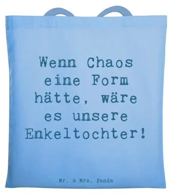 Produktbild von Mr. & Mrs. Panda Einkaufstasche Spruch Enkeltochter Chaos - Sky Blue - Geschenk, Liebe, Handarbeit, Tote Bag, Familie, Tasche, Laptoptasche, Lebensfreude, Dankeschön