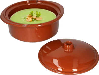 Produktbild von Ton-Topf + Deckel 1,6L Mediterran Cocotte Kochtopf Schmortopf Mittelalter Garen