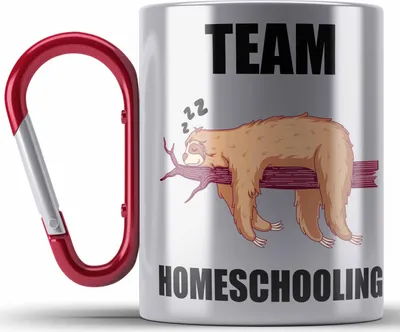 Produktbild von Trendation - Lustige Edelstahl Tasse Karabiner mit Spruch Faultier Geschenk Lehrer Lehrerin Homeschooling (Rot)