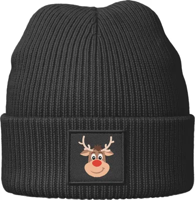 Produktbild von Kinder Beanie Mädchen Weihnachten Rentier Comic Aufdruck Print Strickmütze Moonworks®