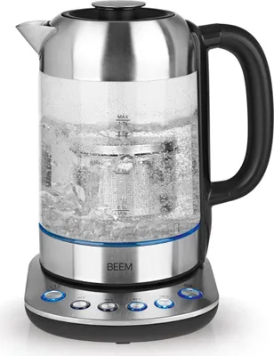 Produktbild von BEEM TEATIME II Tee- und Wasserkocher mit Temperatureinstellung, 1,7 Liter | Inklusive Teesieb aus Edelstahl | LED Beleuchtung | Glas & Edelstahl