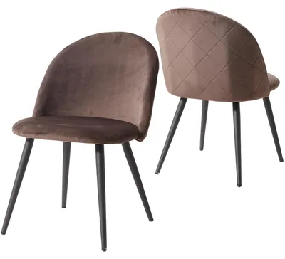 Obrázek produktu pro Sada dvou jídelních židlí - sametová potahová látka - kovové nohy - polstrování - moderní minimalistický styl - hnědá barva