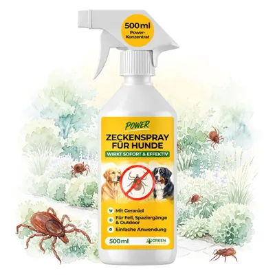 Produktbild von Zecken Abwehrspray Power-Konzentrat 500 ml – Pflanzlicher Zeckenschutz Hund – Anti Zecken Hund, Zeckenspray für Fell, Spaziergänge, Körbchen, uvm.