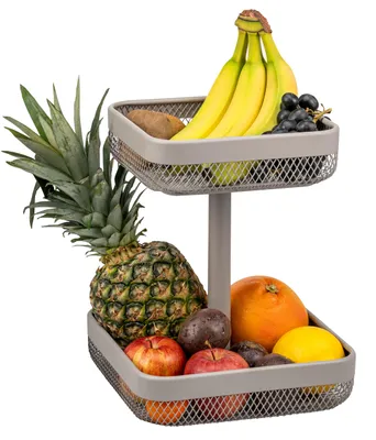 Produktbild von eluno 2-stöckige eckige Obstetagere / Brotkorb, Obstschale, Obstkorb, 20 x 20 cm und 25 x 25 cm, aus Metall in taupe