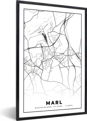 Produktbild von MuchoWow® Gerahmtes Poster Karte - Stadtplan - Marl 20x30 cm - Poster mit Schwarzem Bilderrahmen Wandposter Rahmen Foto Bilder - Drucken - Bilder Poster im Rahmen