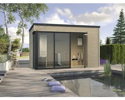 Produktbild von WEKA 412.3838.00.00 Gartenhaus/Blockbohlenhaus Cubilis  mit PVC-Dachrinne/Einzeltür/Fensterfront ; Größe: 2 ; Farbgebung: Naturbelassen ; Wandstärke: 45 mm ; Maße (LxBxH): 380 cm x 380 cm x 249 cm ; Seitenwandhöhe: 244 cm