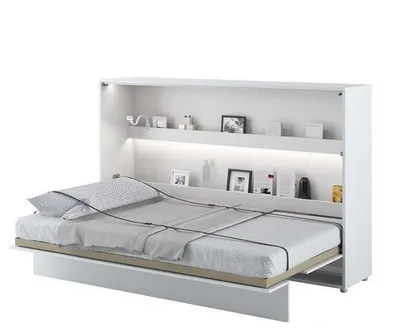 Produktbild von Bed Concept BC-05 Wandklappbett Horizontal Schrankbett mit Matratze und mit LED-Beleuchtung, 120x200 cm - Weiß Hochglanz