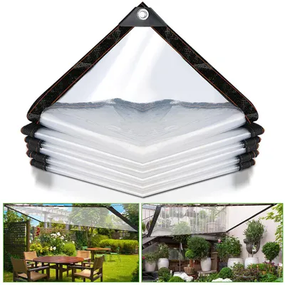 Produktbild von Eikuavons 2x Transparente Plane mit Ösen wasserdichte Abdeckplane aus PE wetterfest und UV-beständig für Garten Balkon Terrasse Gewächshaus und Pavillon 3 × 6 m