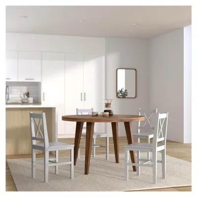 Produktbild von Esszimmerstühle 4 Stück, Esszimmerstuhl mit Rückenlehne, Küchenstuhl für Esszimmer und Küche, Holzstuhl, Weiß Kiefernholz
