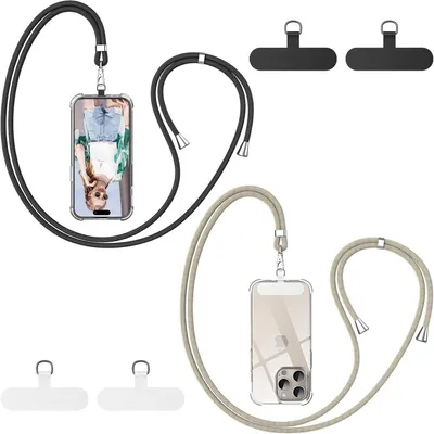 Produktbild von Handykette Universal, Handy Lanyard, Smartphone Halter - 2 Stück, 4 Pads - Schwarz/Gold
