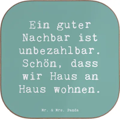 Produktbild von Mr. & Mrs. Panda Untersetzer für Gläser Spruch Guter Nachbar - Meeresbrise - Geschenk, Bedanken, Aufmerksamkeit, gläseruntersetzer, Coaster, Glas, Wertschätzung, Nähe