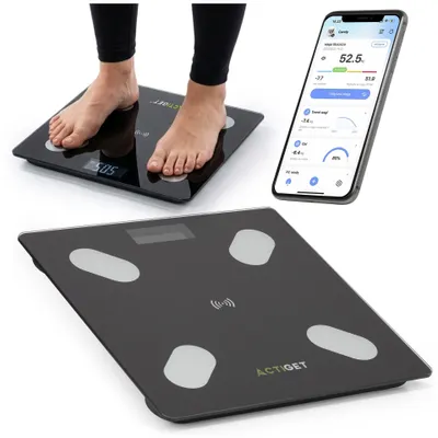 Obrázok produktu pre Elektronická osobná váha s nosnosťou 180 kg – digitálna kúpeľňová váha s LCD displejom, váha na meranie telesnej hmotnosti, čierna