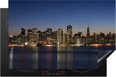 Produktbild von KitchenYeah© Herdabdeckplatte San Francisco - Skyline - Nacht , 80x52cm, Küche Deko, Glaskeramikkochfeld Herdabdeckung, Abdeckplatte fùr Kochfeld