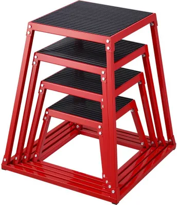 Produktbild von 4-teiliges Plyometrisches Sprungboxen-Set – Rote Plyo Boxen - Rutschfeste Fitness-Step-Up-Boxen für Zuhause - Für Konditions- und Krafttraining - Tragbare Boxen-Trainer
