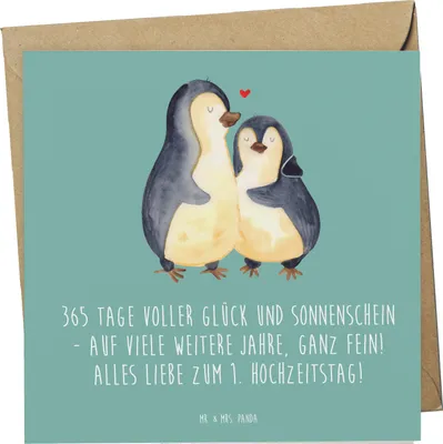 Produktbild von Mr. & Mrs. Panda doppelkarte 1. Hochzeitstag Papierhochzeit - Meeresbrise - Geschenk, Liebesfeier, anlasskarte, Grußkarte, Glückwunschkarte, Heiraten, Heirat, Spruch