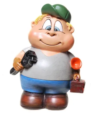 Sparschwein Klempner, handbemalt, Polyharz, 13x9x7 cm