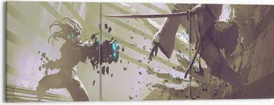 Produktbild von Bild auf Leinwand - Leinwandbild - Roboter Samurai Schwert Kämpfen - 150x50cm - Wand Bild - Wanddeko - Leinwanddruck - Bilder - Kunstdruck - Leinwand bilder - Wandkunst - CA150x50-2912