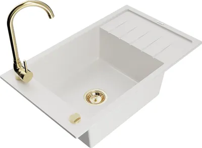 Produktbild von Mexen Elias 1 Becken-Granitspüle mit Abtropffläche und Mischbatterie Telma, Weiß - 6511-20-670200-50