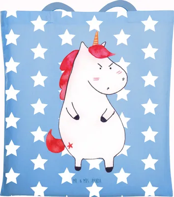 Produktbild von Mr. & Mrs. Panda Shopping Tasche Einhorn Wut - Sky Blue - Geschenk, Unicorn, Einhörner, Tote Bag, Laptoptasche, dokumententasche, Schultasche, Tragetasche, Lustig, Arbeit
