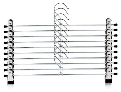 Produktbild von Metallhosenbügel 40 cm, Rockbügel, Kleiderbügel für Hosen und Röcke, platzsparend mit 360° drehbarem Haken, 10 Stück, Schwarz