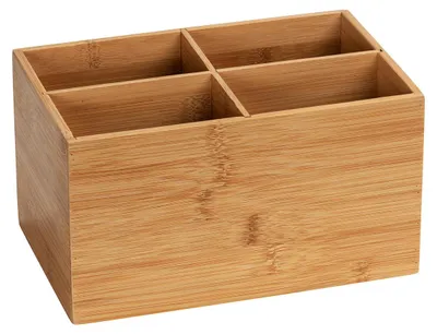 Zdjęcie produktu dla WENKO Pudełko bambusowe Terra 4 przegródki Przechowywanie Łazienka WC Kuchnia Organizer Zamówienie