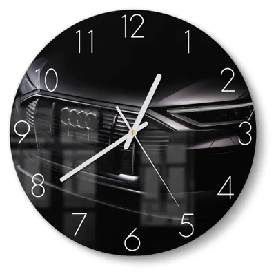 Produktbild von DEQORI Glasuhr Ø30 cm Zahlen 'Audi Frontalaufnahme' Wanduhr Glas Uhr Design leise