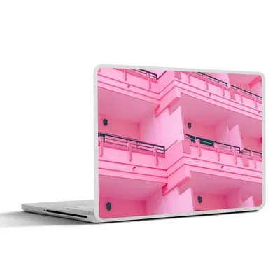 Produktbild von MuchoWow® Laptop Aufkleber Sticker Cover Balkon - Sommer - Rosa - Architektur 31x22.5 cm - Laptop-Deko