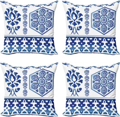 Produktbild von ABAKUHAUS Blau und weiß Kissenbezug Set (4 Stück), Kunst, Moderner Doppelseitiger Digitaldruck, 45 cm x 45 cm, Blau Weiss