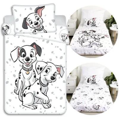 Produktbild von Disney 101 Dalmatiner, weiße doppelseitige Kinderbettwäsche aus 100 % Baumwolle mit Reißverschluss, 100 x 135 cm + 40 x 60 cm,