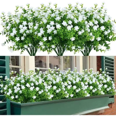 Productafbeelding van Kunstbloemen, 8 stuks, wit, UV-bestendig, eucalyptus decoratie, 35 cm