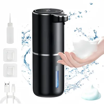 Produktbild von Seifenspender Automatisch mit Sensor Infrarot, 4 Stufen einstellbar&Batterieanzeige, 380ml Elektrischer Seifenspender, USB-Aufladung, IPX5, Schwarz