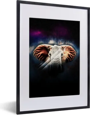 Produktbild von MuchoWow® MuchoWow® Gerahmtes Poster Elefant - Schwarz - Farben 30x40 cm - Poster mit zchwarzem Bilderrahmen - Wandposter Schlafzimmer