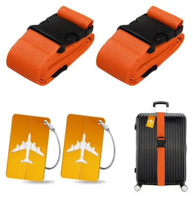 Productafbeelding van Kofferriem kofferlabels set, 2 stuks bagageband met 2 bagagelabels set, oranje