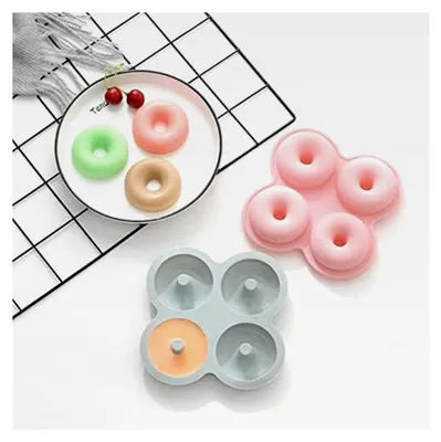 Produktbild von 2 Stück Silikon Donut Backform, 4 Hohlräume, Antihaft Donut Formen in Rosa und Grau