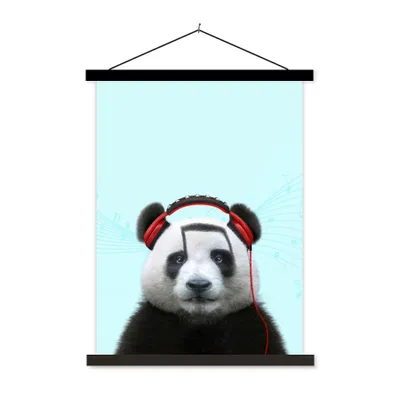 Produktbild von MuchoWow® Textilposter Panda - Kopfhörer - Tier - Musiknoten - Rot 40x53 cm mit schwarzem Rahmen - Abbildung
