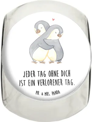 Produktbild von Mr. & Mrs. Panda Bonbonglas Pinguine Kuscheln XL 2000ml - Weiß - Geschenk, Bonboniere, Aufbewahrungsdose, Valentinstag, keksglas, Hocheitstag, für Freundin, Hochzeitstag