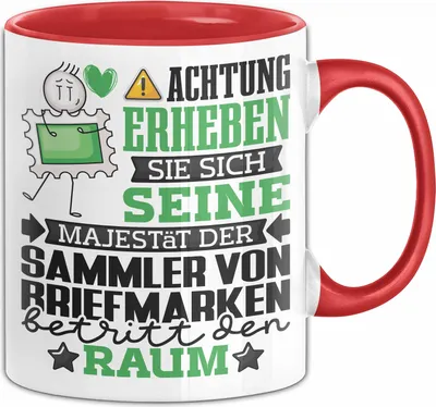 Produktbild von SammlervonBriefmarken Geschenk Tasse Lustiger Spruch Erheben Sie Sich Der SammlervonBriefmarken Betritt den Raum (Rot)