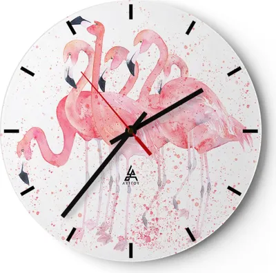 Produktbild von Wanduhr - Rund - Glasuhr - Flamingo Vogel Wasser - 40x40cm - Schleichendes Uhrwerk - Lautlos - zum Aufhängen bereit - Dekoration Modern - Wanddekoration aus Glas - C3AR40x40-3899